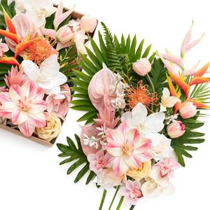 lot 6115 image: Lings moment Fake Flowers Box, Faux Artificial Greenery Stems Foam Roses Anthuriums Silk Orchid Palm Leaf Fabic Flower for Centerpieces Bouquet Wedding Floral Vase, Sorbet Tropical, Deluxe Combo