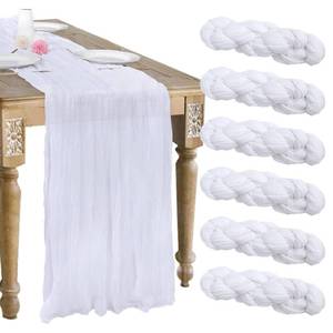 lot 6121 image: RestfulGlow 6 Pack White Cheesecloth Table Runner 10FT Boho Gauze Cheese Cloth Fabric 35 x 120 Inch Rustic Sheer Runner for Christmas Wedding Decor Baby Shower Party Boho Decoration