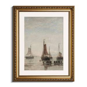 lot 6125 image: InSimSea Retro Gold Framed Wall Art, Home Room Classical Ocean Sailboat Vintage Wall Decor, Canvas Print Artwork, Farmhouse Country Decor, Antique Picture Frame Landscape Paintings, 13x16 Inch