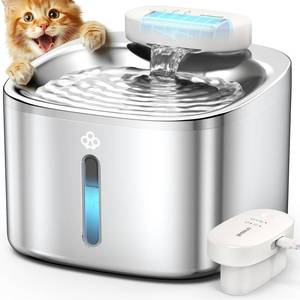 lot 6132 image: oneisall Wireless Cat Water Fountain, 3.5L118oz Battery Operated Pet Drinking Fountain Stainless Steel, Running Water Dispenser Fountains for Cats, Cordless&Rechargeable with Motion Sensor(Hale 3.5L)