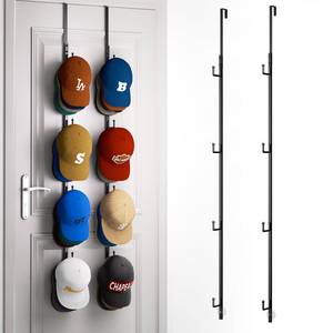 lot 6141 image: HapiRm Over Door Hat Rack - 2 Packs Hat Organizer with 8 Hooks Design, Hanging Baseball Cap Organizer Storage Holds Up to 40 Caps for Door, Bedroom, Closet (Black)