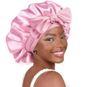lot 6145 image: YANIBEST Silk Bonnet for Sleeping Women Adjustable Double Layer Satin Bonnet Reduce Friction Prevent Frizz Natural Curly Hair, Pink