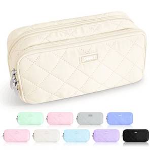lot 6146 image: Sooez Large Pencil Case Pouch,Extra Big Pencil Bag with 8 Compartments,Pen Bag Wide Opening,Soft Quilted Pencil Pouch Organizer with Zipper,Portable Pencil Case for Teen Girls,Beige