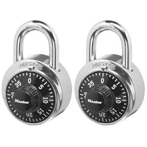 lot 6153 image: Master Lock Black Gym Locker Lock Combination Padlock, Indoor Combo Lock with Preset 3-Digit Code for Cabinets, Storage, 2 Pack, 1500T