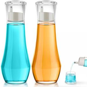 lot 6157 image: VITVITI Glass Mouthwash Dispenser for Bathroom, 8.8OZ Mouth Wash Container Bottle with Lid Cup, Small Clear Refillable Mouthwash Dispenser Decanter for Countertop, Set of 2