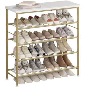 lot 6165 image: SUOERNUO Shoe Rack Organizer 5 Tier for Closet Entryway Free Standing Metal Storage Shoe Shelf with MDF Top Board��Gold