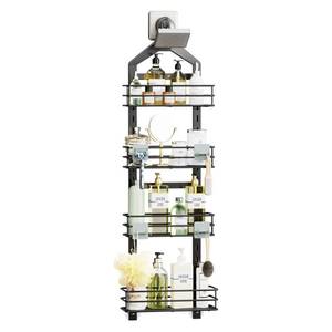 lot 6168 image: Orimade Adjustable Anti-slip Hanging Shower Caddy over Shower Head,Rustproof Bathroom Hanging shower Organizer with 4 Hooks for Razor,No Drilling Shower shelves Storage Rack,Black 4 Tier missing parts