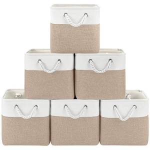 lot 6174 image: Patvingot 11x11 Cube Storage Bins, 6 Pack Foldable Fabric Organizer Bins with Rope Handles, Storage Cubes for Organizing Bedroom, Living Room, Clothes and Toys, Shelves and Closet (White & Khaki)