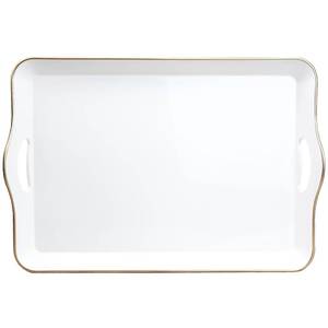 lot 6177 image: Spsyrine White Decorative Serving Tray with Handles, Elegant Plastic Coffee Table Tray for Ottoman, Living Room, Home Decor