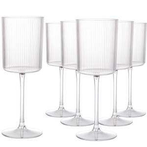 lot 6182 image: Ciaell 12 PCS Plastic Ribbed Wine Glasses - 10 OZ Plastic Square Wine Glasses with Stem - Disposable Champagne Cups for Parties & Weddings & Party