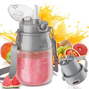 lot 6193 image: Portable Blender, Prasky Personal Blenders for Shakes and Smoothies with 27oz Cup, Lid and Shoulder Strap, Type-C USB Rechargeable, Personal Size Blenders BPA-free for GymTravelKitchen(Light Gray)