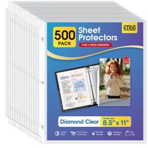 lot 6203 image: KTRIO 500 Pack Sheet Protectors 8.5 x 11 inch, Clear Page Protector for 3 Ring Binder, Plastic Sleeves for Binders, Top Loading Paper Sheets Document Sleeve Letter Size, Office & Home