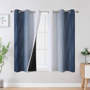 lot 6210 image: Estelar Textiler Navy Blue and Greyish White Blackout Curtains 45 Inch Length, Light Blocking Gradient Drapes for Kitchen, Thermal Insulated Grommet Ombre Curtains for Bathroom,42Wx45L,2 Panels