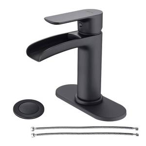 lot 6221 image: NEWATER Black Waterfall Bathroom Faucet Single Handle Bathroom Sink Faucet with Pop-Up Drain &amp Supply Hoses, One or Three Holes Deck Mount for Farmhouse RV Vanity Faucet, Easy Install Matte Black