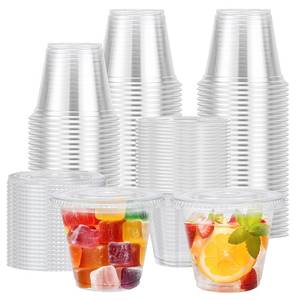 lot 6224 image: Lamosi 100 Pack 9 oz Clear Plastic Cups with Lids, Disposable Cups with Flat Lids, Ideal for Ice Cream, Cold Drinks, Fruit, Dessert, Yogurt Parfait