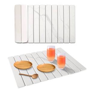 lot 6225 image: Stone Dish Drying Mat for Kitchen Counter, 24x15 White Marble Dishes Drying Matt Kitchen Counter, Absorbent Diatomaceous Earth Bath Quick Dry Mats for Tableware, Bottles and Cup