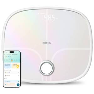 lot 6234 image: Etekcity Smart Rechargeable Scale for Body Weight, BMI, Fat, Muscle Mass, Digital Bathroom Scale with 13 Metrics, Secret Mode, Bluetooth Connect to Free Apps, Rainbow White