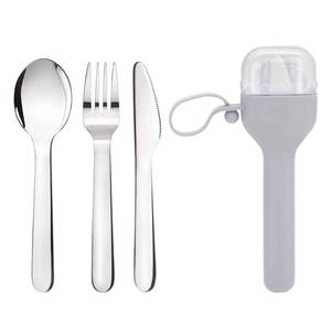 lot 6235 image: Sophico Travel Utensils Set for Camping and Kids Lunch Box, Stainless Steel Fork and Spoon, Knife Silverware Flatware Sets with Silicone Case - Portable & Leak-proof, Dishwasher Safe (Grey, 1 Set)