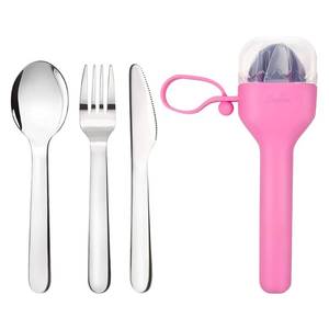 lot 6236 image: Sophico Travel Utensils Set for Camping and Kids Lunch Box, Stainless Steel Fork and Spoon, Knife Silverware Flatware Sets with Silicone Case - Portable & Leak-proof, Dishwasher Safe (Pink, 1 Set)
