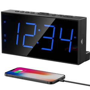 lot 6248 image: Digital Dual Alarm Clock for Bedroom, Large Display Bedside with Battery Backup, USB Phone Charger, Volume, Dimmer, Easy to Set Loud LED Heavy Sleepers Kid Senior Teen Boy Girl Kitchen POWER CORD DAMAGED
