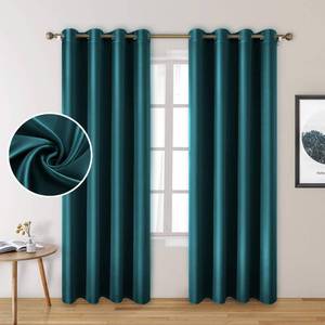 lot 6251 image: HOMEIDEAS 2 Panels Teal Faux Silk Blackout Curtains, 52 X 84 Inch Room Darkening Satin Thermal Insulated Window Drapes for Bedroom, Indoor