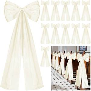 lot 6254 image: Knitgrip Large Wedding Pew Bows with Long Tails 12 x 29.5 Inch Wedding Aisle Decorations Bows Satin Ribbon Background Decor for Bridal Shower Reception Ceremony(Champagne,12 Pcs)