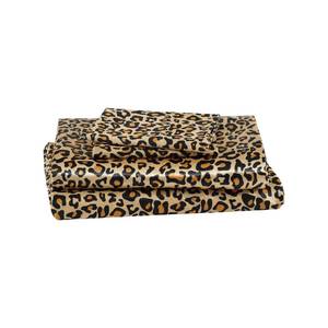lot 6257 image: Beatrice Home Fashions 100% Luxury Satin Polyester Sheet Set, Queen, Leopard