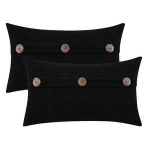 lot 6265 image: HWY 50 Black Chenille Throw Pillow Covers 12x20 Inch with Triple Buttons, Soft Farmhouse Accent Decorative Cushion Cases for Couch Sofa Bed Living Room Pack of 2 Rectangle
