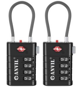 lot 6270 image: ANVIL TSA Approved Luggage Locks, 4 Digit Combination Travel Suitcase Locks with TSA008 Core and Open Alert Indicator, Zinc Alloy Body. (2, Black)