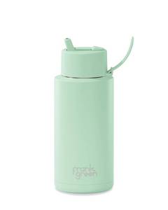 lot 6284 image: frank green - Ceramic Reusable Bottle - Stainless Steel Water Bottle With Straw, Insulated Water Bottle, Metal Water Bottle - Flip Straw Lid - 34oz - Mint Gelato HAS TINY DENT