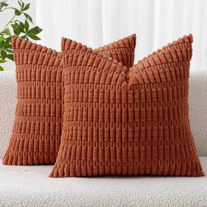 lot 6285 image: MIULEE Pack of 2 Rust Corduroy Decorative Euro Sham Fall Pillow Covers 24x24 Inch Soft Boho Striped Throw Pillow Covers Modern Farmhouse Home Decor for Summer Sofa Living Room Couch Bed