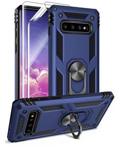 lot 6294 image: Androgate for Samsung Galaxy S10 Case with HD Screen Protectors, Military-Grade Metal Ring Holder Kickstand 15ft Drop Tested Shockproof Cover Case for Samsung Galaxy S10 (2019) Blue