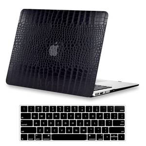 lot 6299 image: KEROM Crocodile Case for MacBook Air 13 inch 2021 2020 2019 2018 Model (M1) A2337A2179A1932, MacBook Air M1 Case, Crocodile Print Aligator Skin PU Leather Hard Shell & Keyboard Cover, Black