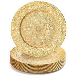 lot 6311 image: SOUJOY 12 Pack Gold Charger Plates, 13 Inch Plastic Dinner Plate, Reusable Round Phoenix Pattern Elegant Serve Ware Plates for Weddings, Parties, Anniversary, Thanksgiving