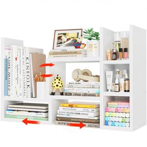 lot 6317 image: NUTIKAS Desk Shelves Desktop Orgnizer Shlef - White Office Organization for Top of Desk Organizers and Accessories Corner Bookshelf Table Top Shelving Small Hutch Decorations for Women Office