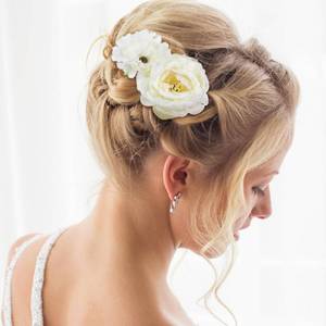 lot 6327 image: BBTO Flower Hair Clip Rose Hair Clips Barrettes for Women Flower Accessories Boho Bride Claw Clip Hairpin Brooch Pin Headpiece for Wedding(White)