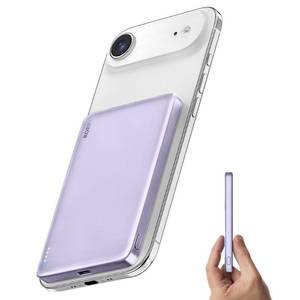 lot 6338 image: RORRY for Magsafe Portable Charger, 0.3 Ultra Slim Magnetic Power Bank,Alloy-Made 5000mAh Wireless Portable Charger, USB C Battery Pack 18W Fast Charging for iPhone 171516 Samsung (Purple)