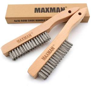 lot 6339 image: MAXMAN Wire Brush, Heavy Duty Stainless Steel Wire Brushes for Cleaning Rust, Grill Brush, Steel Brush for Paint Removal, Welding, Stiff Bristle Metal Brush with 10 Long Beech Handle, Large, 2Pcs