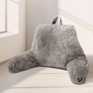 lot 6340 image: Nestl Fur Reading Pillow, Stylish Back Pillow for Bed Sitting Up, Faux Fur Bed Chair Pillow with Arms, Reading Pillows for Sitting in Bed Adult & Kids, Sit Up Back Support Pillow for Bed Rest - Grey