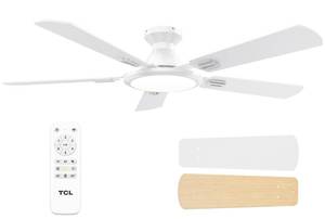 lot 6349 image: TCL Ceiling Fans with Lights, 52 Inch Low Profile Ceiling Fan with Light and Remote Control, Flush Mount, DC Reversible Motor, Noiseless, 6 Speeds Ceiling Fan for Bedroom (White)