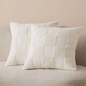 lot 6350 image: Double Stitch Checkered Throw Pillow Covers - 100% Cotton Set of 2 Tufted Boho Decorative Pillow Covers 20x20, Made in India, Square Cushion Case, Modern Home Decor for Couch, Sofa, Living Room, Cream