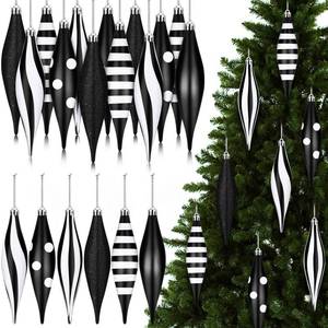 lot 6352 image: Hungdao 12 Pcs Black and White Christmas Ornaments 6.3 Inch Droplet Stripe Dot Hanging Christmas Ornaments for Xmas Tree Decor for Home and Holiday Party Xmas Trees Accessories