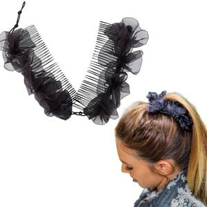 lot 6355 image: Stretch Banana Clip for Fine Thin, Thick Curly Hair Women, Elastic Double Combs Make Great Hair Accessories for Kinky, Curly Ponytail, Mohawk, Bun (Black, Large)
