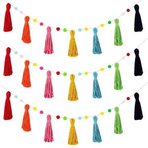 lot 6364 image: Syhood 3 Pcs Colorful Boho Tassel Garland Rainbow Pom Pom Each 50 Colorful Tassel Garland Classroom Decoration Boho Banner for Kid Nursery Wall Decor Baby Shower Christmas Decor(Rich Colors)