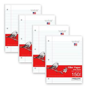 lot 6365 image: WritePads Notebook Paper Wide Ruled Loose Leaf Paper, Standard 8x10-12 Bulk Lined Paper, 3 Hole Punched Filler Paper For 3 Ring Binder,150 SheetsPack, 4 Pack, White, MADE IN USA
