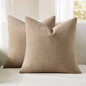 lot 6368 image: MIULEE Light Brown Couch Pillow Covers 18x18 Inch, Set of 2 Soft Chenille Decorative Square Throw Pillow Covers Farmhouse for Sofa Living Room Bed