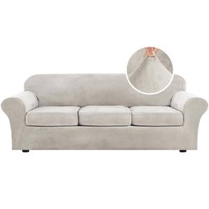 lot 6370 image: H.VERSAILTEX High Stretch Sofa Slipcover 4 Piece Cover Velvet Furniture Protector Form Fit Thick Velvet Extra Large Sofa Cover for 3 Cushion Couch Width Up to 97 Inch (Large Sofa, Oatmeal)