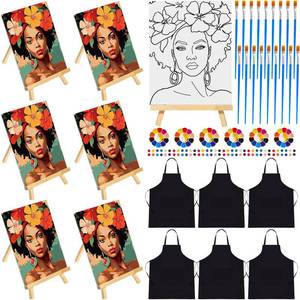lot 6373 image: Motipuns 48 Pcs Pre Drawn Canvas Painting Set Sip and Paint Kit Pre Canvas for Adults Family Sip and Paint Party Favor DIY Virtual Party Gifts(Beauty and Flowers)