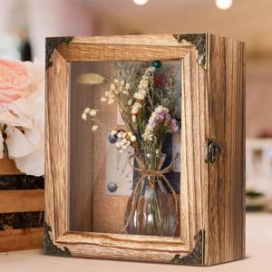 lot 6375 image: Cinnvoice 8x10 Inch Shadow Box Frame Depth 4.7in Shadow Boxes Display Cases with Cork Board Backing Rustic Burnt Wood Box for Flowers Bouquet Wedding Picture Photo and Keepsake(Rustic Brown)