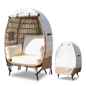 lot 6382 image: okcool Outdoor Egg Chair Cover,Waterproof Egg Chair Cover with Zipper for Wicker Patio Basket Chair(Beige & Brown,Fits 43 L 25 W55.1 H Egg Chair)
